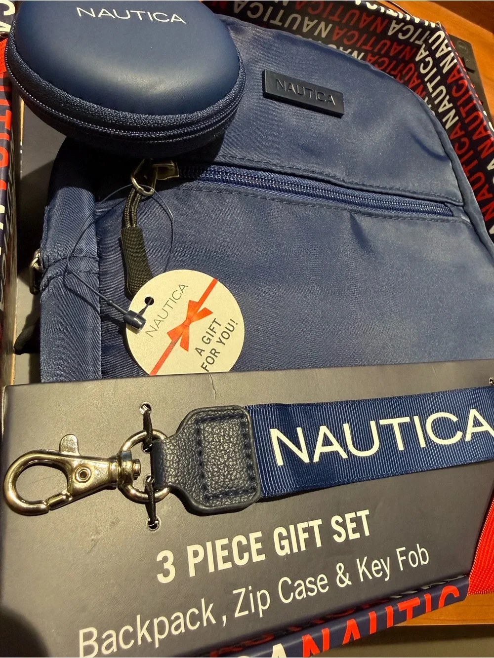 Nautica Men's Navy Backpack Gift Set with Zip Case & Key Fob (NWT)